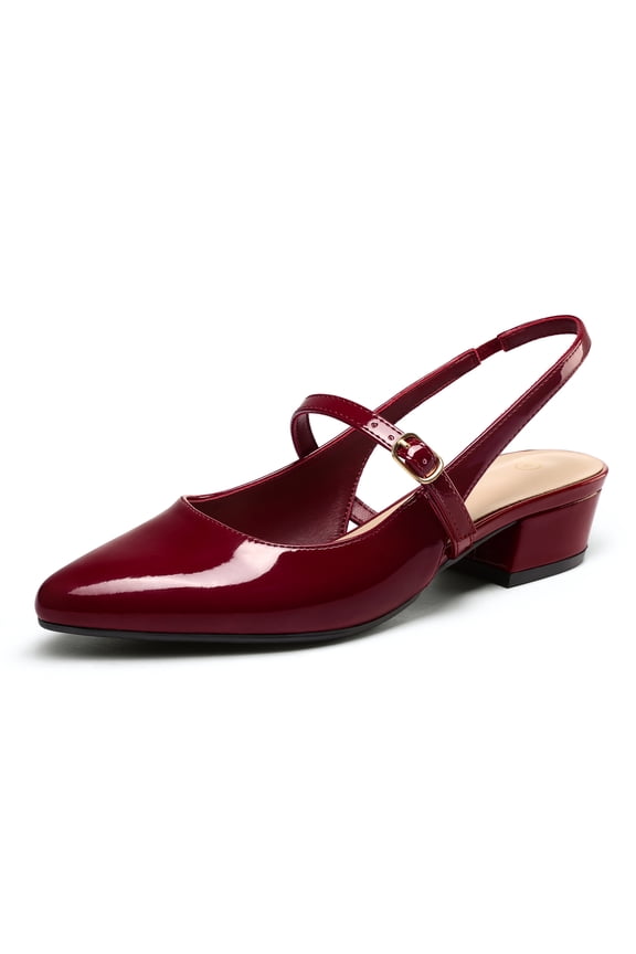 Pennysue Women's Slingback Sandals Burgundy Low Block Heel Mary Jane Pumps 8.5M