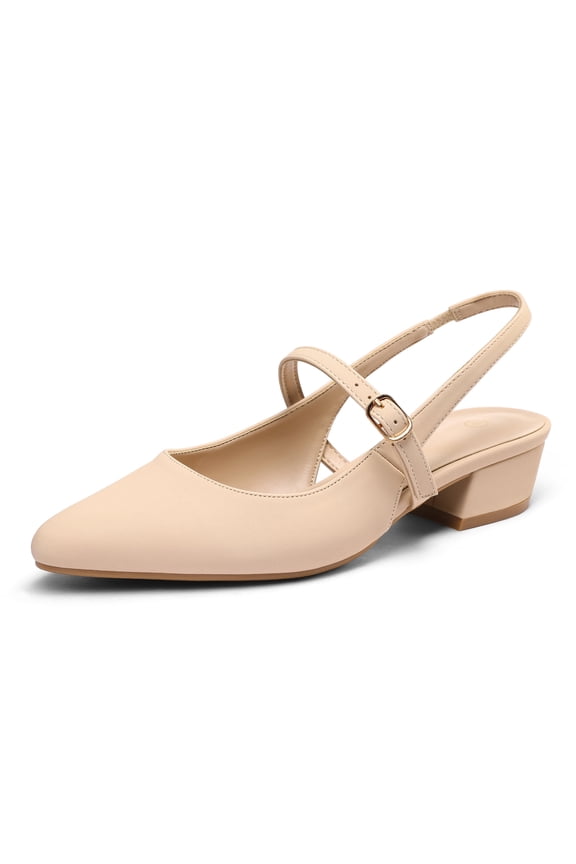 Pennysue Women's Slingback Sandals Nude Low Block Heel Mary Jane Pumps 7.5M