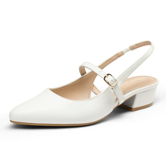 Pennysue Women's Slingback Sandals White Low Block Heel Mary Jane Pumps 10M