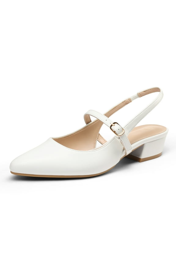 Pennysue Women's Slingback Sandals White Low Block Heel Mary Jane Pumps 8.5M