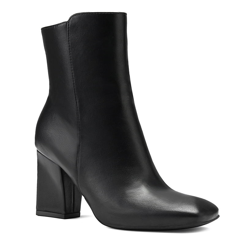 Pennysue Women's Square Toe Mid Calf Boots Black Chunky Block Heel