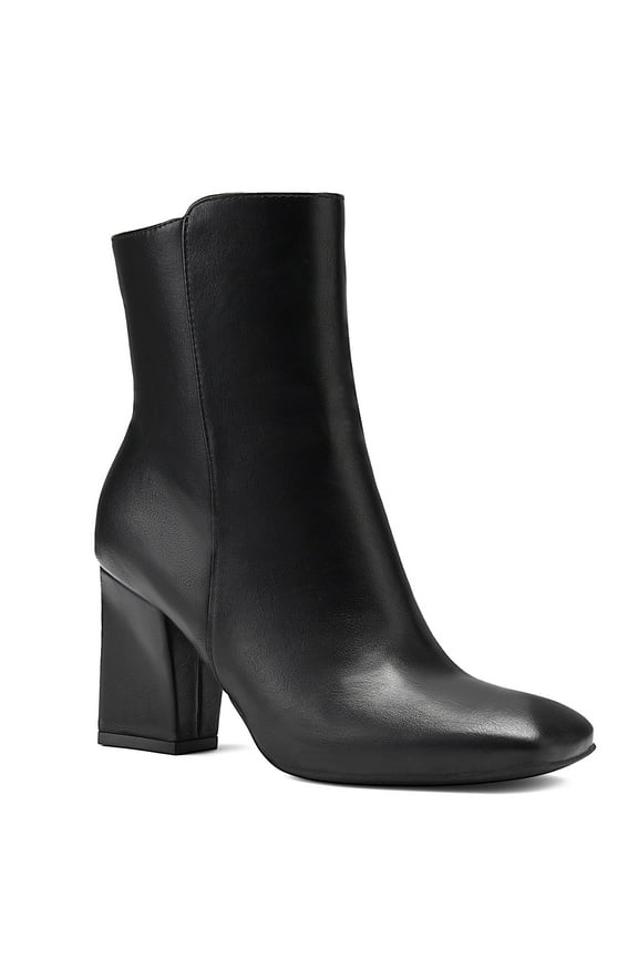 Pennysue Women's Square Toe Mid Calf Boots Black Chunky Block Heel Ankle Booties Side Zipper Size 7M