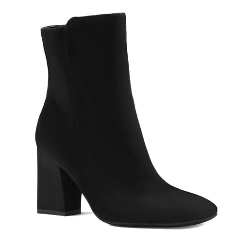 Pennysue Women's Square Toe Mid Calf Boots Black Chunky Block Heel Ankle Booties Side Zipper Size 8.5M