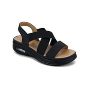 Pennysue Women's Summer Black Strap Elastic Air Cushion Sports Sandals Size 8