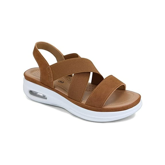 Pennysue Women's Summer Brown Strap Elastic Air Cushion Sports Sandals Size 9