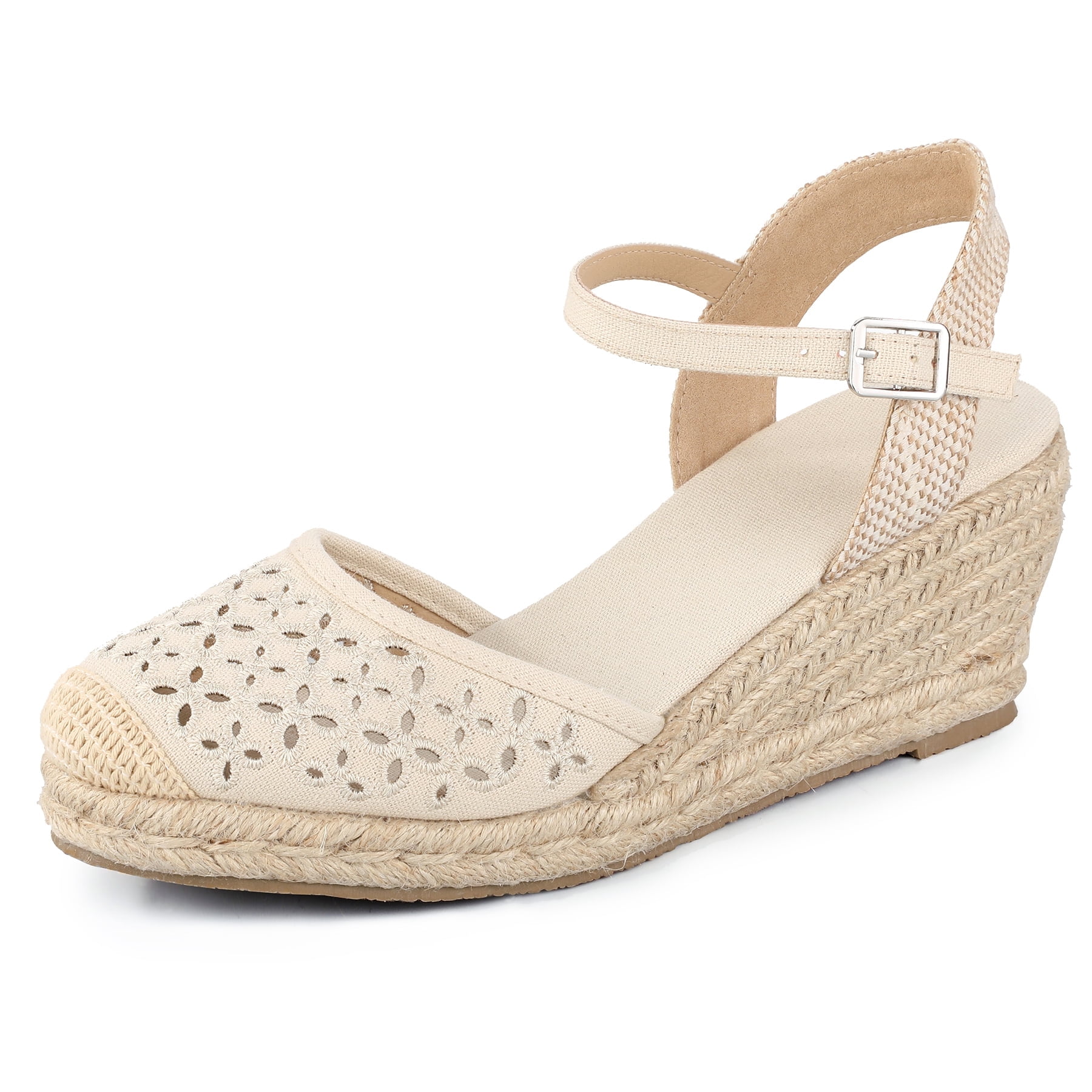 Pennysue Women's Espadrilles Wedge Sandals Nude Platform Ankle Strap Sandals  Size 7.5M - Walmart.com