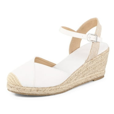 Pennysue Women's Espadrilles Wedge Sandals Off-white Platform Ankle Strap Sandal Size 9M