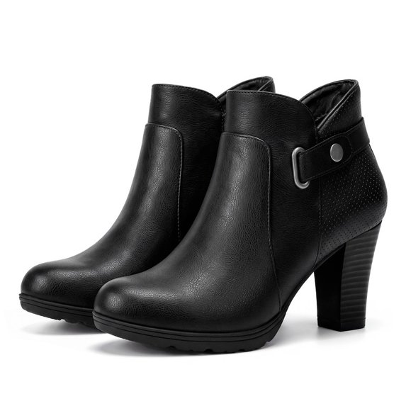 Pennysue Women's Thin Chunky Heel Ankle Booties Black Zipper Short Boots For Women Size 10