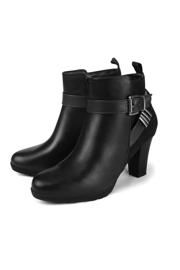 Pennysue Women's Thin Chunky Heel Ankle Booties Black Buckle Zipper Short Boots For Women Size 6