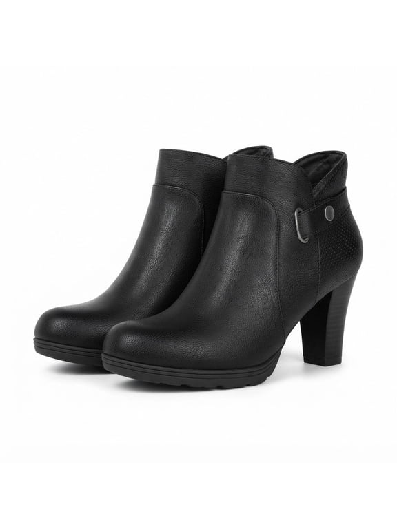Pennysue Women's Thin Chunky Heel Ankle Booties Black Zipper Short Boots For Women Size 7