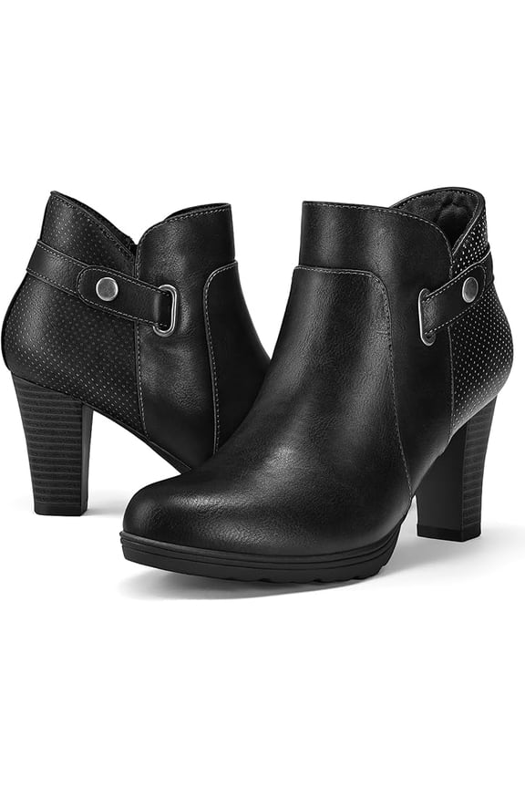 Pennysue Women's Thin Chunky Heel Ankle Booties Black Zipper Short Boots For Women Size 9.5