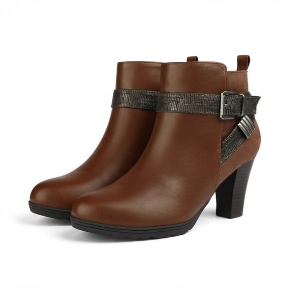Pennysue Women's Thin Chunky Heel Ankle Booties Brown Zipper Short Boots For Women Size 8.5