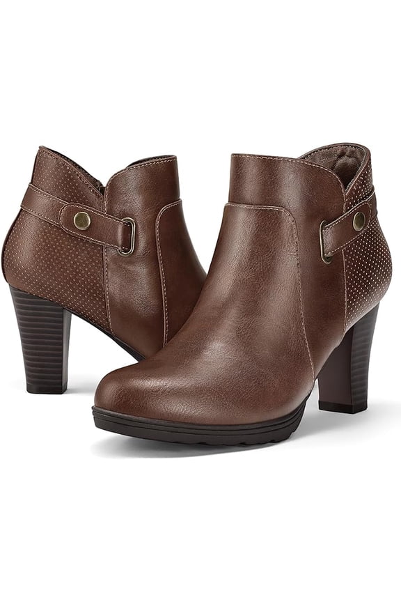 Pennysue Women's Thin Chunky Heel Ankle Booties Dark Brown Zipper Short Boots For Women Size 6