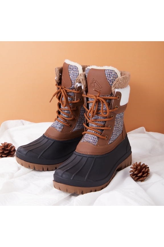 Pennysue Women's Waterproof Snow Booties Brown Warm Mid-Tube Winter Boots Size 6