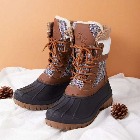 Pennysue Women's Waterproof Snow Booties Brown Warm Mid-Tube Winter Boots Size 7