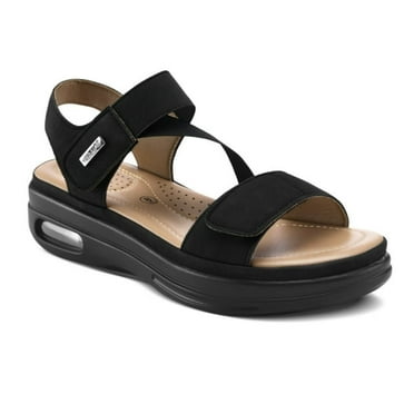 Pennysue Women's Wedge Ankle Strap Sandals Black Air Platform Sandals With Cushion Support 8M