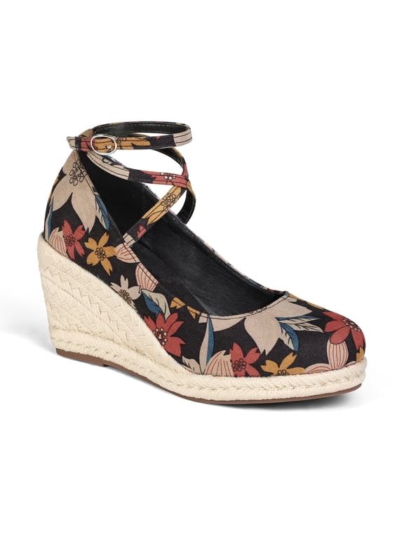 Pennysue Women’s Wedge Heels Sandals with Ankle Strap, Floral Platform Dress Shoes Casual High Heel Pumps
