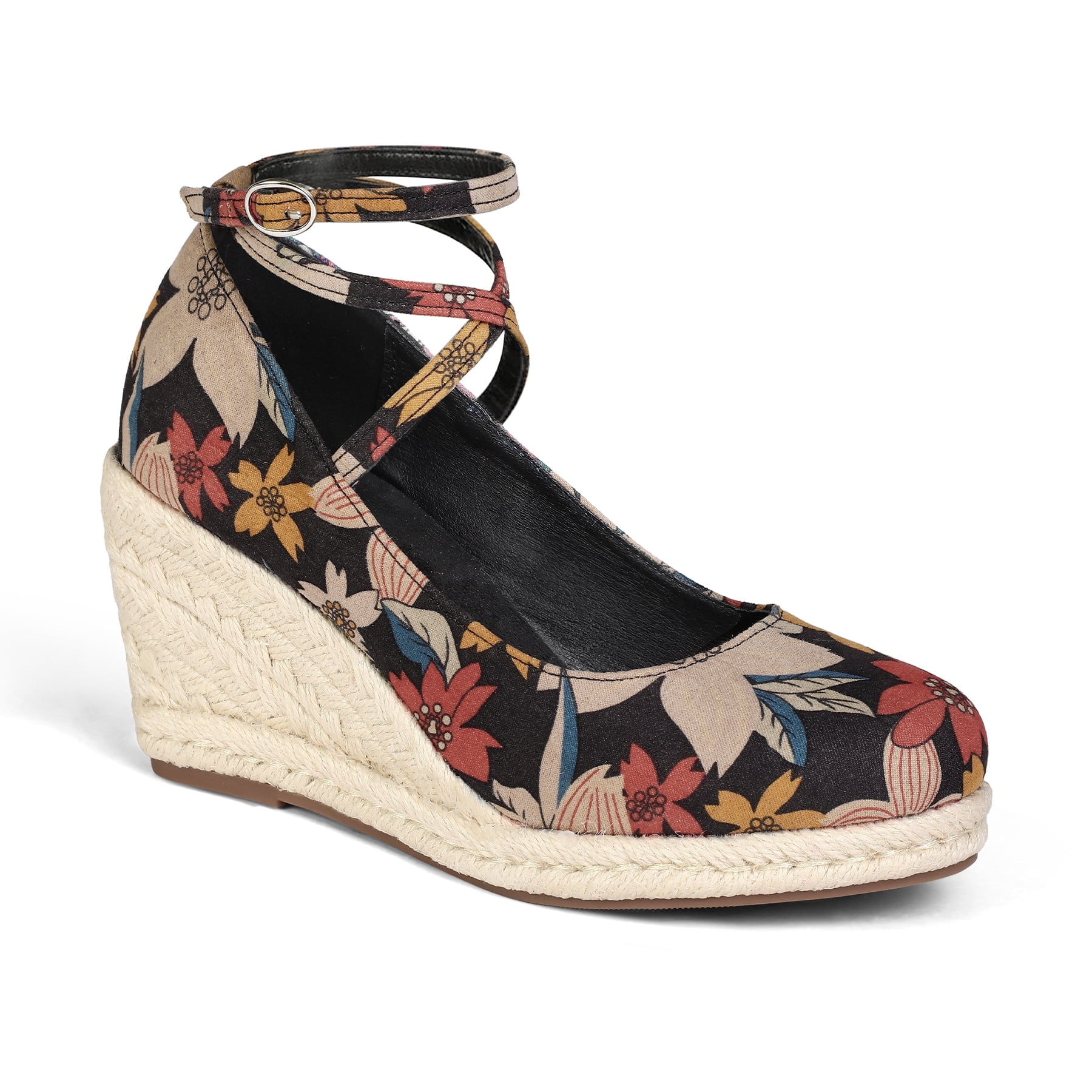 Pennysue Women’s Wedge Heels Sandals with Ankle Strap, Floral Platform Dress Shoes Casual High Heel Pumps