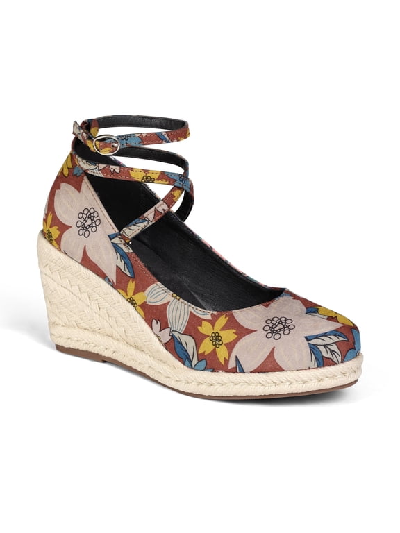 Pennysue Women’s Wedge Heels Sandals with Ankle Strap, Floral Platform Dress Shoes Casual High Heel Pumps