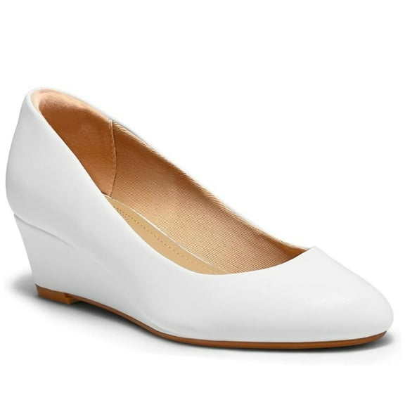 Pennysue Women's Wedge Pumps White Closed Toe Shoes 2 Inch 9M