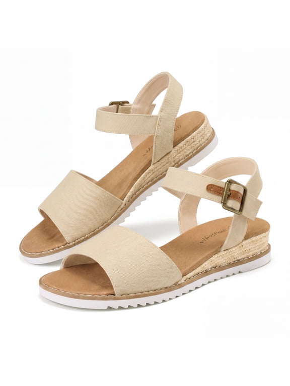 Pennysue Women's Wedge Sandals Summer Shoes Espadrilles Ankle Strap Open Toe