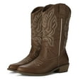 thumbnail image 1 of Pennysue Women's Western Cowboy Boots Brown Mid-Calf Pointed Toe Booties For Girl 8M, 1 of 7