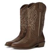 Pennysue Women's Western Cowboy Boots Brown Mid-Calf Pointed Toe Boots for Dancing Wedding Traveling Daily Outfits 8M