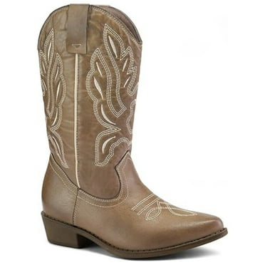 Pennysue Women's Western Cowboy Boots Light Brown Mid-Calf Pointed Toe Booties For Girl 7.5M