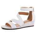 thumbnail image 1 of Pennysue Women's White Pu Open Toe Shoes Ankle Strap Low Wedge Sandals 6.5M, 1 of 6