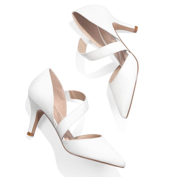 Pennysue Women's White Strappy Short Heels With Pointed Toes Size 8