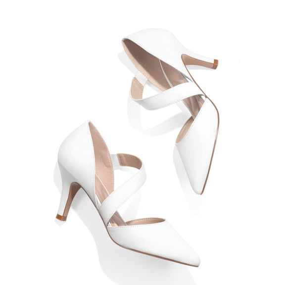Pennysue Women's White Strappy Short Heels With Pointed Toes Size 8