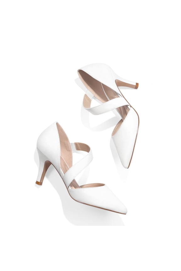 Pennysue Women's White Strappy Short Heels With Pointed Toes Size 8