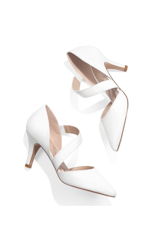 Pennysue Women's White Strappy Short Heels With Pointed Toes Size 9.5