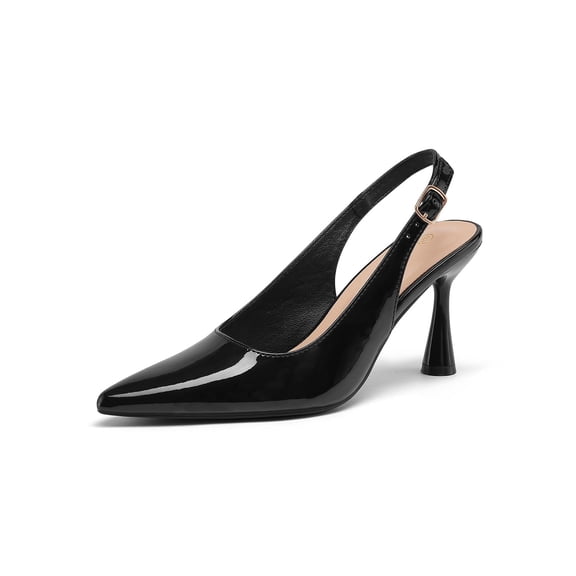 Pennysue pointed shiny leather ankle buckle high heels dress shoes for summer wedding or party