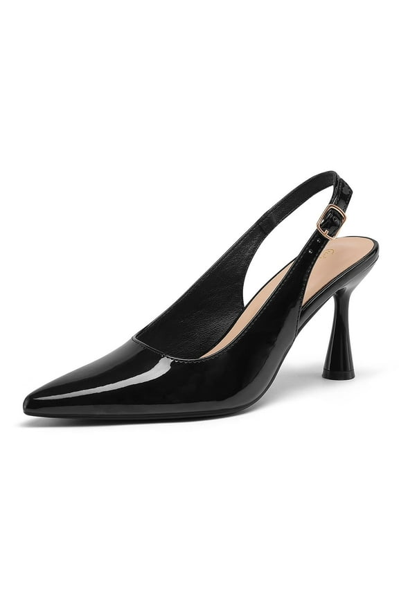 Pennysue pointed shiny leather ankle buckle high heels dress shoes for summer wedding or party