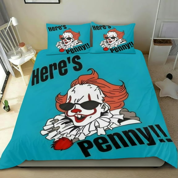 Pennywise Clown Themed Bed Sheet Set Three Piece Set 53x79 Inches Comfortable And Skin Friendly Unique Design Creating A Star Studded Night
