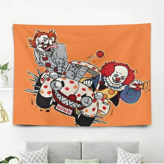 Pennywise Clown pattern wall hanging 50*60 inches high-quality peach skin velvet material classic and charming