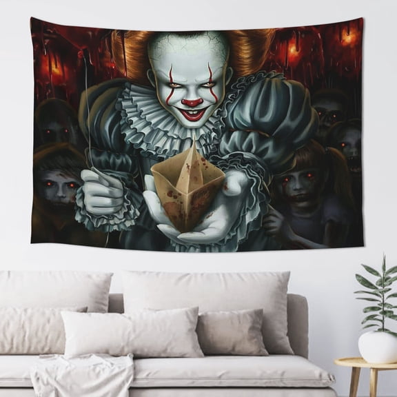Pennywise Dancing Clown Wall Tapestry Poster for Bedroom Aesthetics Room Decor Flag Wall Hanging Dorm Living Room 60''x 40''