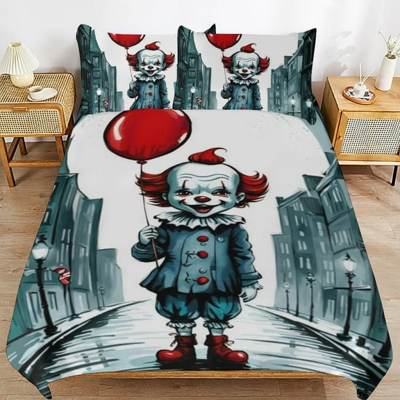 It Pennywise Horror Kids 3 Piece Bedding Set, Super Soft Printed Comforter Cover Sets with 1 Duvet Cover and 2 Pillowcase, Bedroom Decor Gifts for Boys Girls Teens Adult 86"x70"