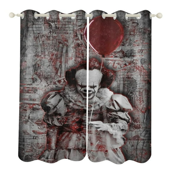 Pennywise Print Perforated Curtains Living Room Bedroom Blackout Noise Reduction Curtains 2 Panels for Bedroom Dining Living Room 52"x72"