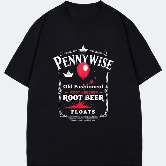 Pennywise T Shirt Black Pennywise Old Fashioned Root Beer Floats Design For Casual Wear And Halloween Party