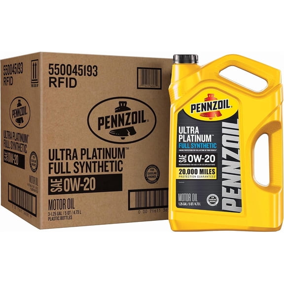 Pennzoil 0W-20 Full Synthetic Motor Oil | Ultra Platinum, 5QT, 3-Pack, API SP GF-6