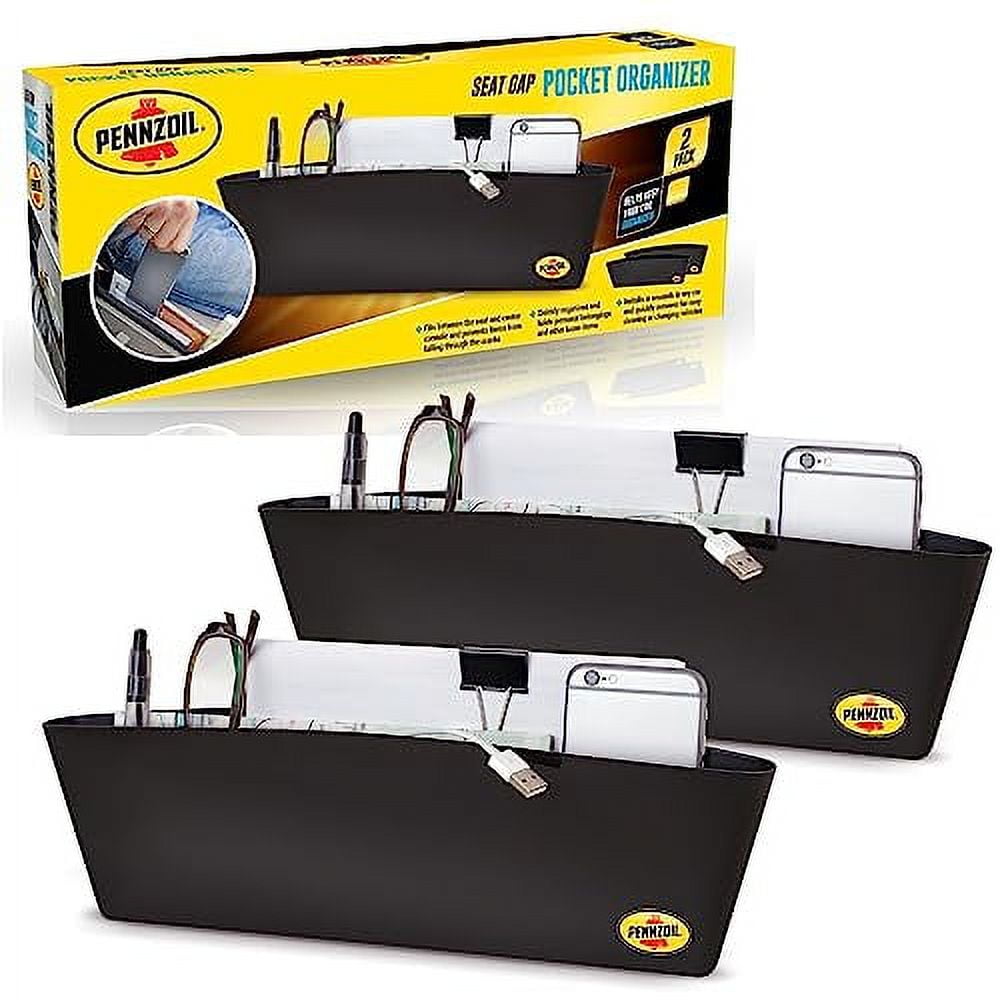 Pennzoil 2 Pieces Set Car Seat Gap Filler Organizer - Easy to Install Car Accessories For Women, Car Storage Pocket Between Seats, Car Storage Organizer, Road Trip Must Haves, Car Essentials For Women