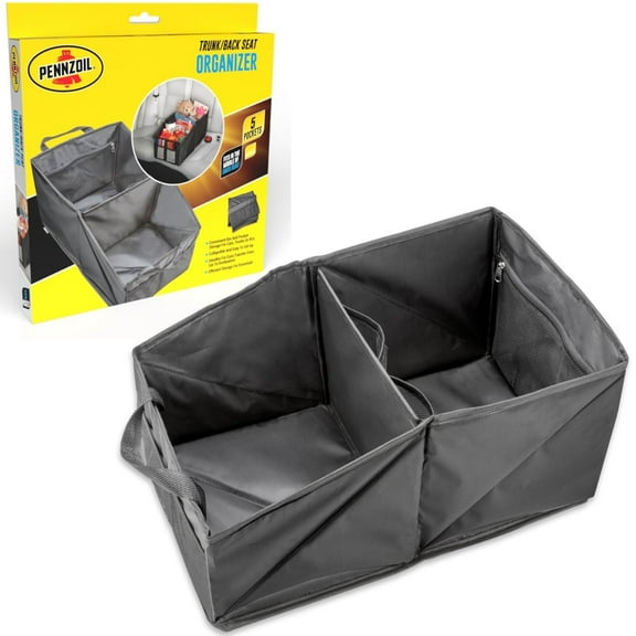 Pennzoil Back Seat and Trunk Car Organizer – Foldable Storage Bin with Pockets for SUV, Minivan & Car Accessories – Durable Oxford Fabric for Men & Women