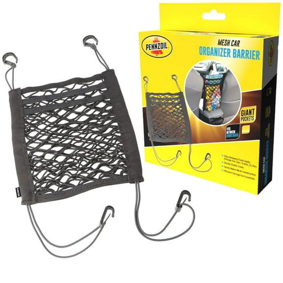 Pennzoil Car Storage Pocket Between Seats, Road Trip Must Haves For Kids, Dog Back Seat Barrier For SUV, Mesh Bag Car Organizer Car Trash Can Bin, Purse Holder For Car Kids Pet Dog Car Divider