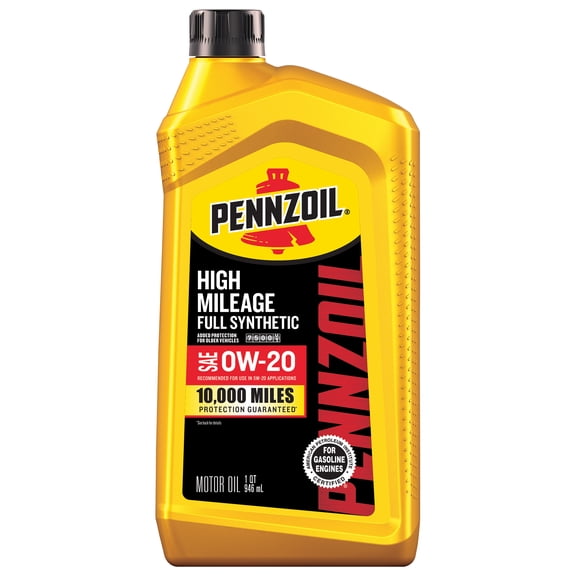 Pennzoil High Mileage Full Synthetic 0W-20 Motor Oil, 1 Quart