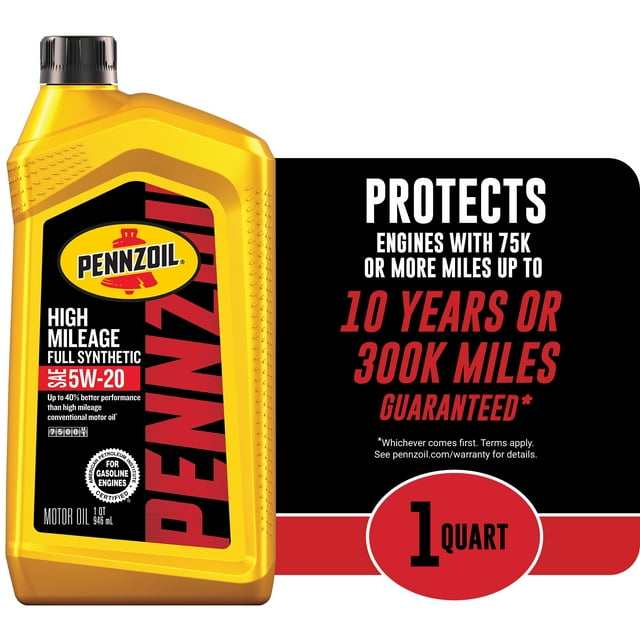 Pennzoil High Mileage Full Synthetic 5W20 Motor Oil, 1 Quart