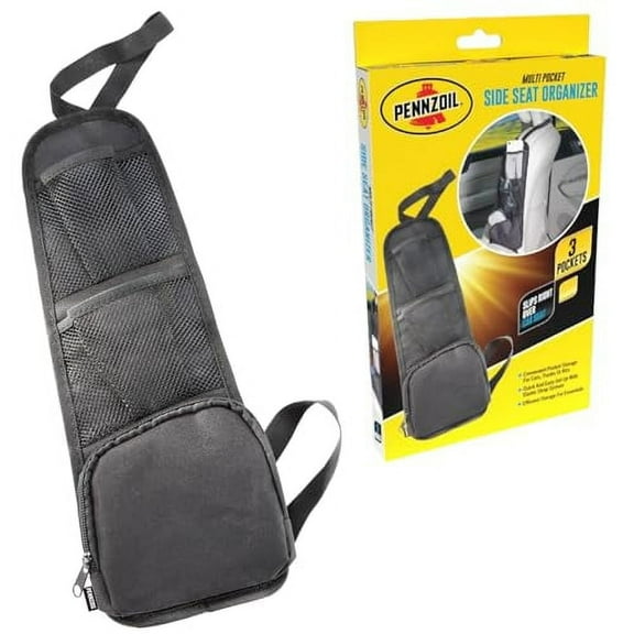 Pennzoil Multi-Pocket Car Organizer, Auto Seat Side Storage for Cars, Trucks, SUVs, Minivans -Easy Access Purse Holder For Car, Slips Over Headrest and Base of Car Seat On Side