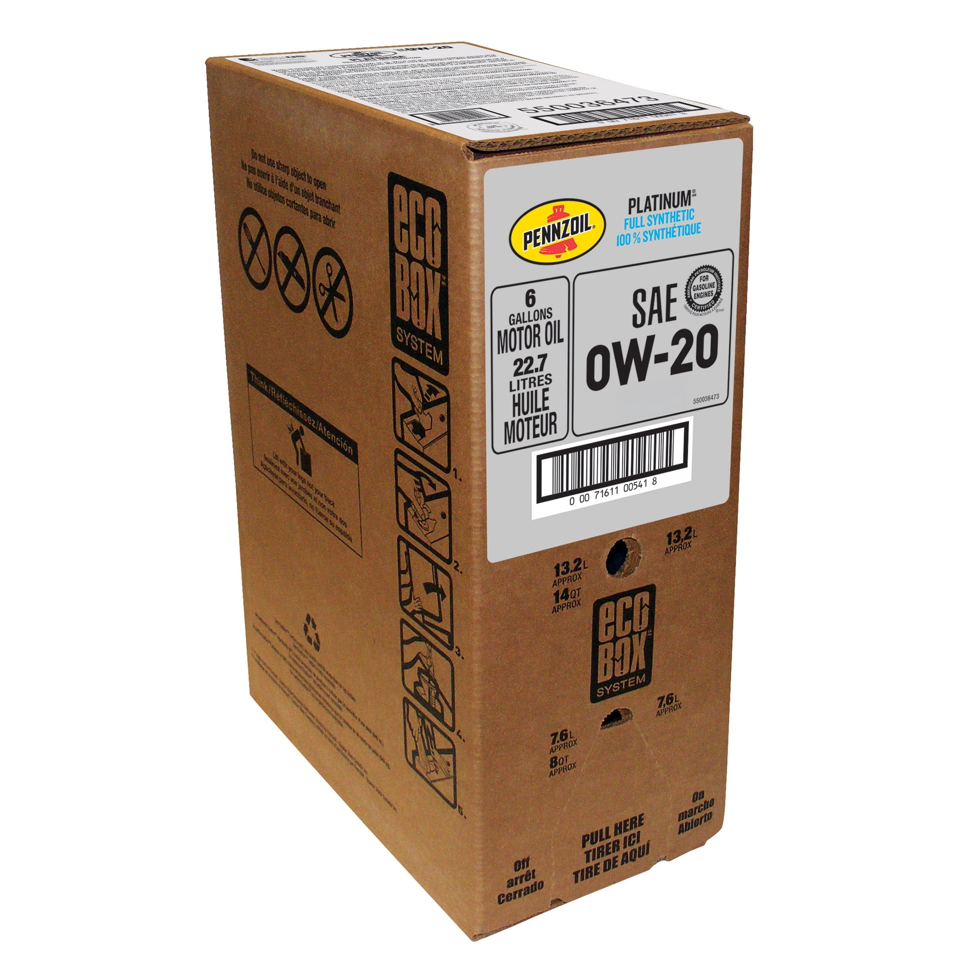 Pennzoil Platinum Full Synthetic 0W-20 Motor Oil Ecobox, 1 Quart -- offer valid for in store oil change only