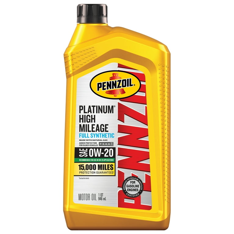 Pennzoil Platinum High Mileage Full Synthetic 0W-20 Motor Oil, 1